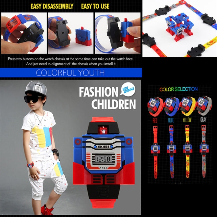 SKMEI Transformation Toy Shape Changing Removable Dial Digital Movement Children Watch with PU Plastic Cement Band