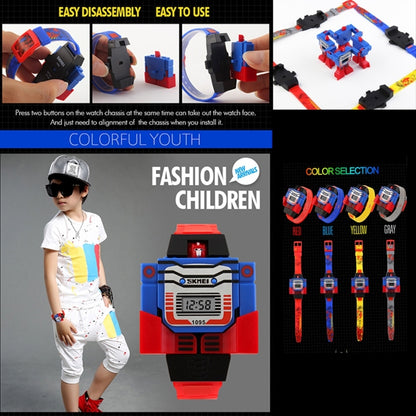 SKMEI Transformation Toy Shape Changing Removable Dial Digital Movement Children Watch with PU Plastic Cement Band