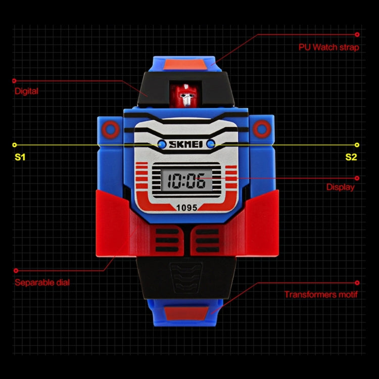 SKMEI Transformation Toy Shape Changing Removable Dial Digital Movement Children Watch with PU Plastic Cement Band