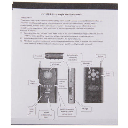 CC308+ Multi Wireless Camera Lens Detector Radio Wave Signal Detect Full-range RF GSM Device Finder, CC308+