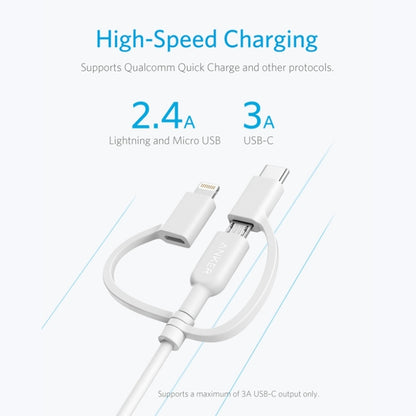 ANKER 3 in 1 8 Pin + Micro USB + USB-C / Type-C Interface MFI Certificated Data Cable