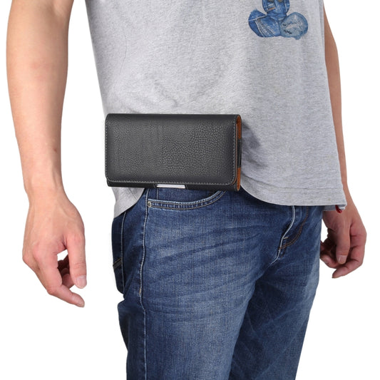 Hommes Litchi Texture Portable Téléphone Portable Boucle Arrière Manchon Transversal Sac Banane en Cuir pour Smartphones de 6,3 Pouces ou Moins