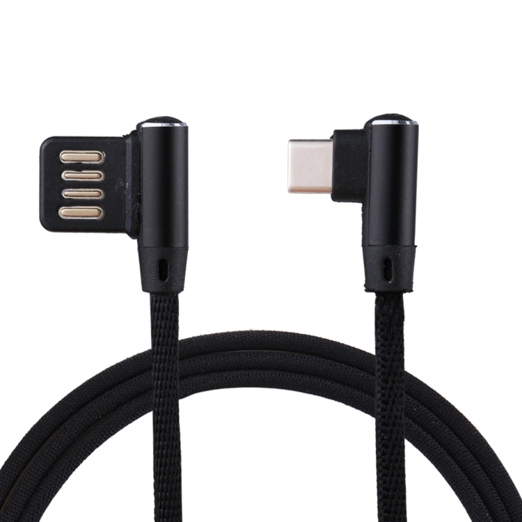 1m 2.4A Output USB to USB-C / Type-C Double Elbow Design Nylon Weave Style Data Sync Charging Cable, Type-C Coffee, Type-C Blue, Type-C Dark Blue, Type-C Red, Type-C Black
