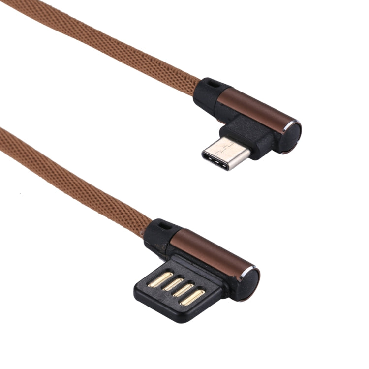 1m 2.4A Output USB to USB-C / Type-C Double Elbow Design Nylon Weave Style Data Sync Charging Cable, Type-C Coffee, Type-C Blue, Type-C Dark Blue, Type-C Red, Type-C Black