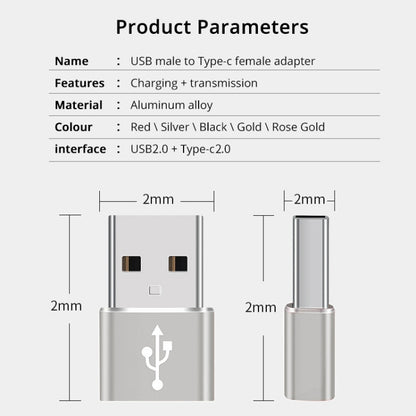 USB-C / Type-C Female to USB 2.0 Male Aluminum Alloy Adapter, Support Charging & Transmission, USB 2.0