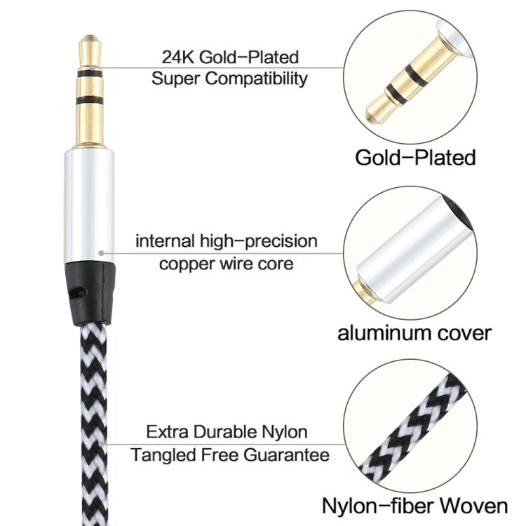 3 PCS K10 3.5mm Male to Male Nylon Braided Audio Cable, Length: 1m