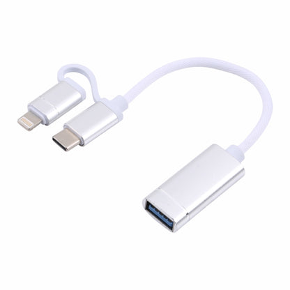 USB 3.0 Female to 8 Pin + USB-C / Type-C Male Charging + Transmission OTG Nylon Braided Adapter Cable, Cable Length: 11cm, 8 Pin Black, 8 Pin Silver + White, 8 Pin Red, 8 Pin Blue