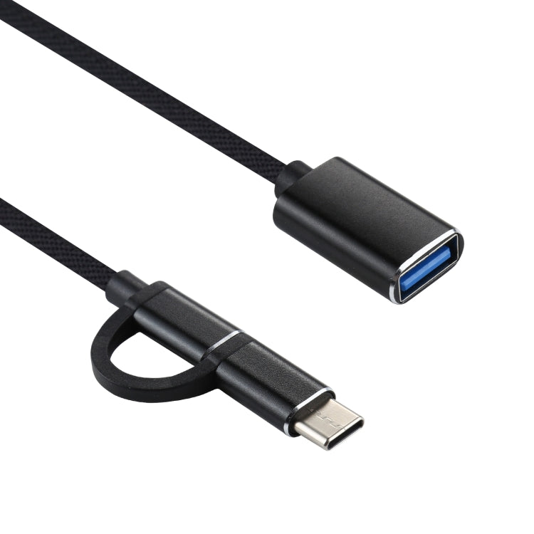 USB 3.0 Female to Micro USB + USB-C / Type-C Male Charging + Transmission OTG Nylon Braided Adapter Cable, Cable Length: 11cm, Micro USB Black, Micro USB Blue, Micro USB Red, Micro USB Silver, Micro USB  White