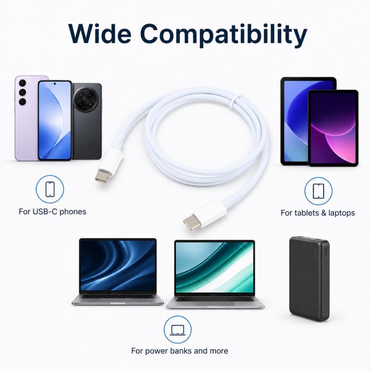 Câble de données de charge rapide USB-C vers USB-C 100W pour iPhone 16/15/17 Pro Max/iPad, compatible également avec Xiaomi, Google, Honor et d'autres appareils, Longueur : 1m