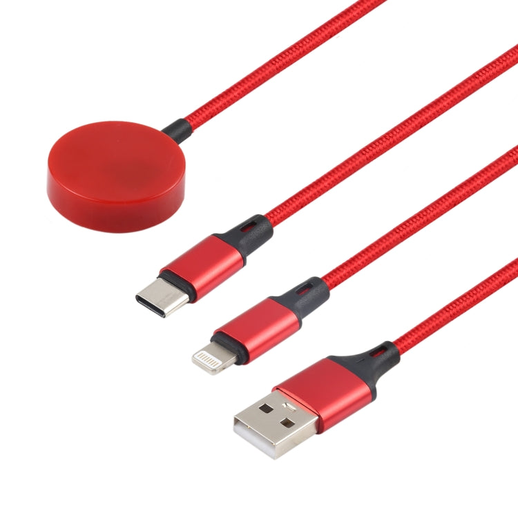 For iPhone / Apple Watch 3 In 1 8 Pin + Type-C / USB-C + Magnetic Charging Base Multi-function Charging Cable, Length: 1m, 3 In 1