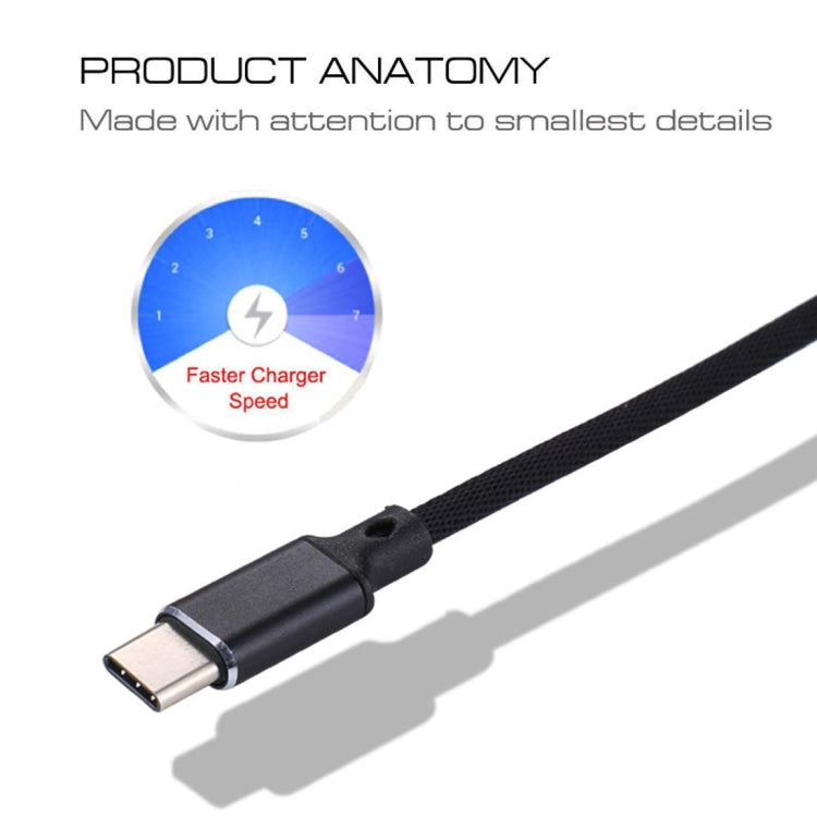 1m 2A Output USB to USB-C / Type-C Nylon Weave Style Data Sync Charging Cable, 2A Black, 2A Pink, 2A Grey, 2A Red, 2A White