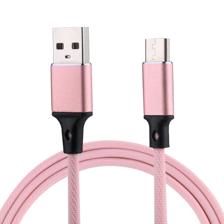 1m 2A Output USB to USB-C / Type-C Nylon Weave Style Data Sync Charging Cable, 2A Black, 2A Pink, 2A Grey, 2A Red, 2A White