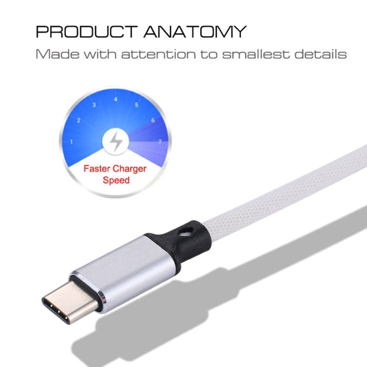 1m 2A Output USB to USB-C / Type-C Nylon Weave Style Data Sync Charging Cable, 2A White, 2A Black, 2A Pink, 2A Grey, 2A Red