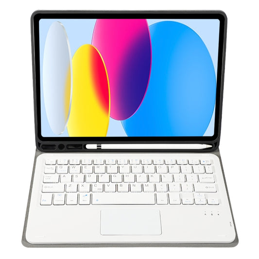 For iPad 11 2025 / 10th Gen 10.9 2022 A10B-A Lambskin Texture Bluetooth Touch Keyboard Leather Tablet Case with Pen Slot, A10B-A