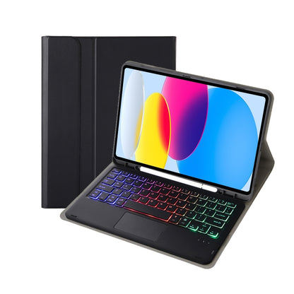 For iPad 11 2025 / 10th Gen 10.9 2022 A10B-AS Lambskin Texture Backlight Bluetooth Touch Keyboard Leather Tablet Case with Pen Slot, A10B-AS