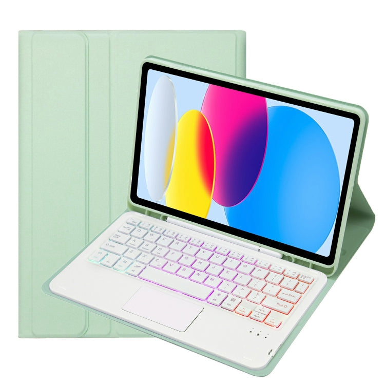 For iPad 11 2025 / 10th Gen 10.9 2022 A10B-AS Lambskin Texture Backlight Bluetooth Touch Keyboard Leather Tablet Case with Pen Slot, A10B-AS