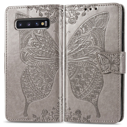 Coque en cuir à rabat horizontal avec gaufrage de fleurs et papillons pour Galaxy S10, avec support, fentes pour cartes, portefeuille et lanière, pour Galaxy S10