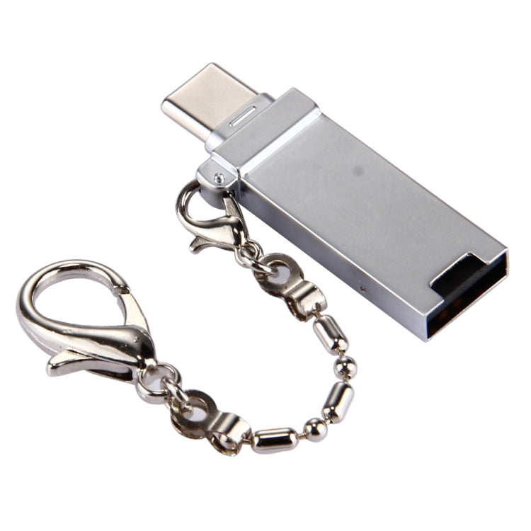 Mini Aluminum Alloy USB 2.0 Female to USB-C / Type-C Male Port Connector Adapter with Chain