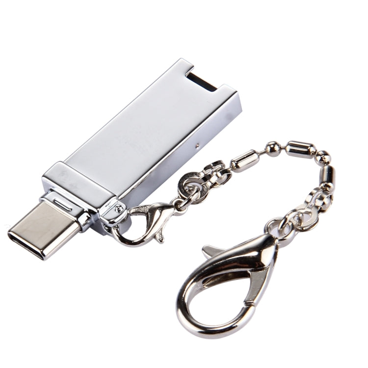 Mini Aluminum Alloy USB 2.0 Female to USB-C / Type-C Male Port Connector Adapter with Chain