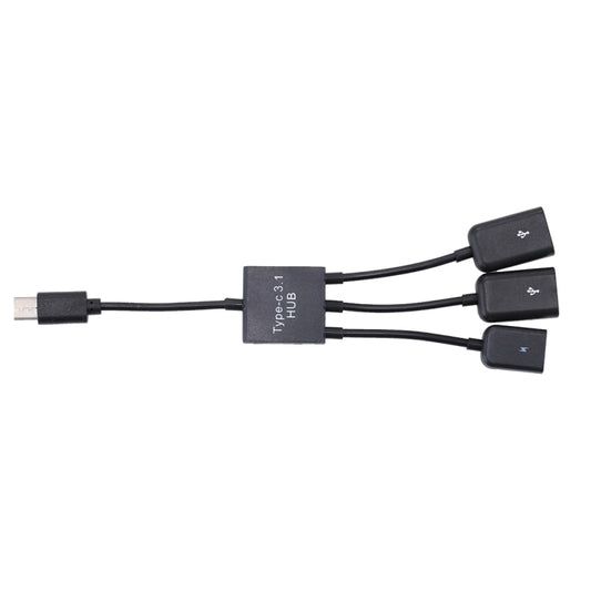 Portable USB-C / Type-C Male to Dual USB Ports Female + Micro USB Female Mini Cable Hub Splitter Adapter, 2 Ports USB + Micro USB