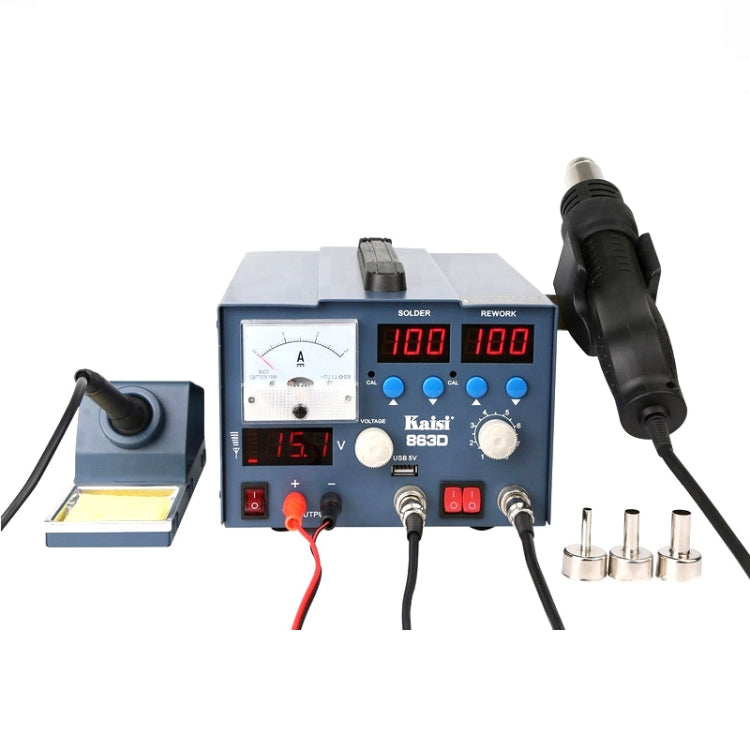 Kaisi K-863D 3 in 1 Hot Air Gun Soldering Station SMD Rework Station With 3A DC Power Supply for Phone PCB Welding Repair Machine, US Plug, K-863D, EU Plug, K-863D, US Plug