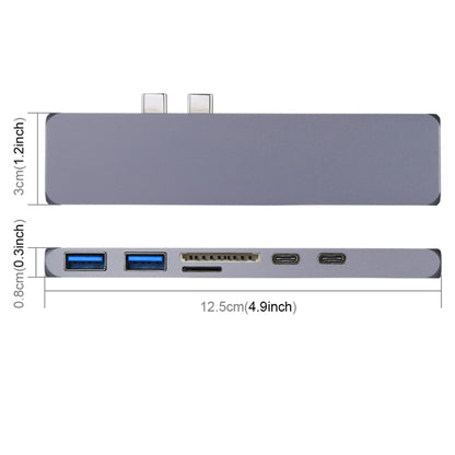 Multi-function Aluminium Alloy Dual USB-C / Type-C HUB Adapter with HDMI Female & 2 x USB 3.0 Ports & 2 x USB-C / Type-C Ports & SD Card Slot & TF Card Slot, HDMI+2xUSB 3.0+2xType-C+Micro SD+SD