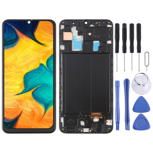 6.36 inch OLED Material LCD Screen and Digitizer Full Assembly with Frame for Samsung Galaxy A30 SM-A305, For Samsung Galaxy A30 (6.36 inch OLED)