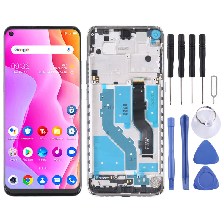 LCD-Bildschirm und Digitizer-Komplettset mit Rahmen für TCL 10L / 10 Lite T770H, für TCL 10L / 10 Lite (Silber)