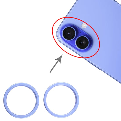 For iPhone 16 2pcs/set Rear Camera Glass Lens Metal Outside Protector Hoop Ring, For iPhone 16