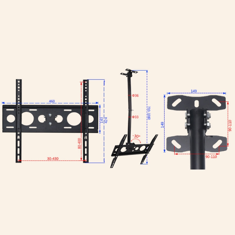32-65 inch Universal Height & Angle Adjustable Single Screen TV Wall-mounted Ceiling Dual-use Bracket, Retractable Range: 0.5-2m, 32-65 inch