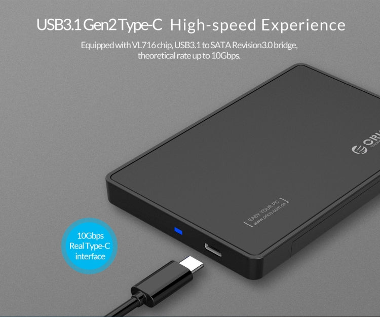 ORICO 2.5 inch Type-C Hard Drive Enclosure, USB 3.1 Gen2 Type-C