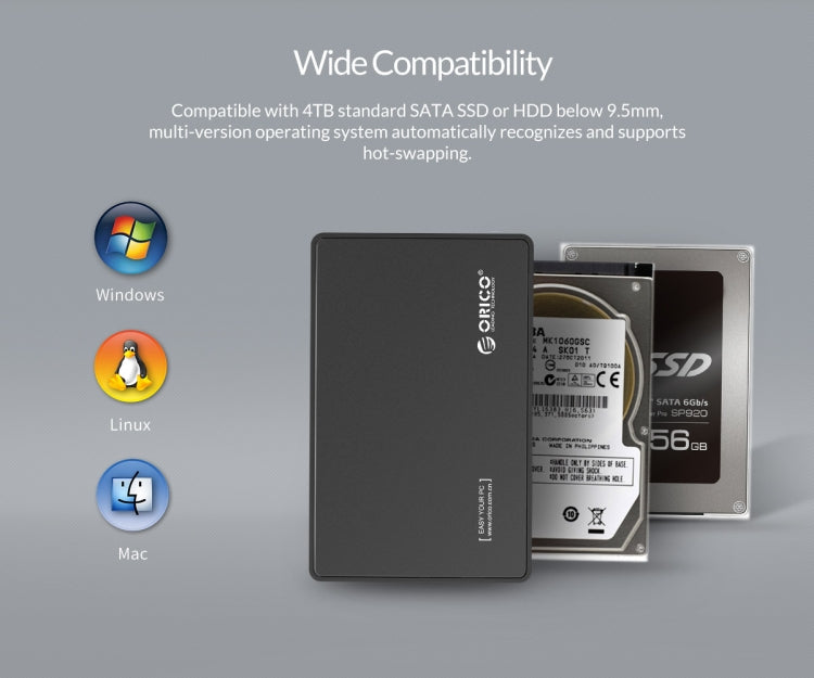 ORICO 2.5 inch Type-C Hard Drive Enclosure, USB 3.1 Gen2 Type-C