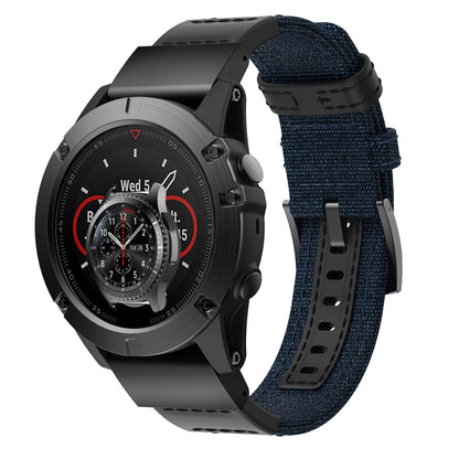 Canvas and Leather Wrist Strap Watch Band for Garmin Fenix5x Plus Fenix3, Wrist Strap Size:150+110mm