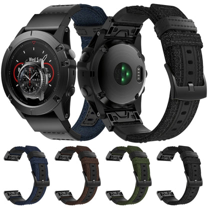 Canvas and Leather Wrist Strap Watch Band for Garmin Fenix5x Plus Fenix3, Wrist Strap Size:150+110mm