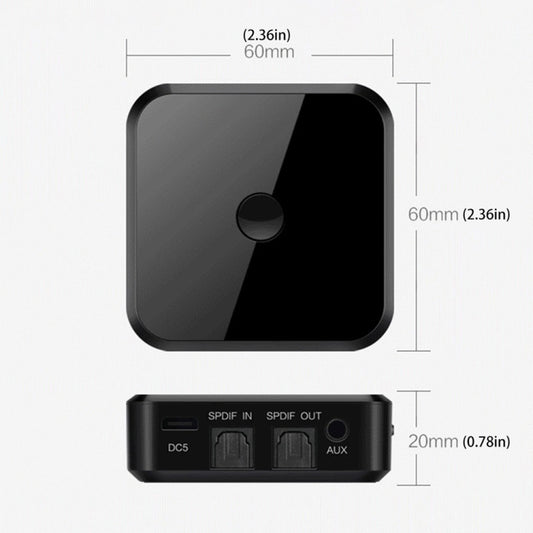 Bluetooth 5.0 Ffiber Optic Bluetooth Receiver CSR8670 Bluetooth Transmitter 2 in 1 Supports APTX, black