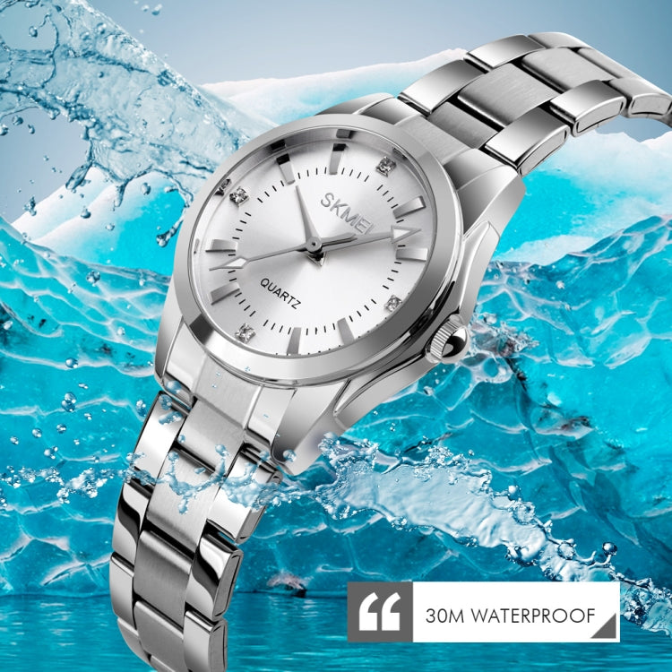 SKmei 1620 Zarte Strass-Uhr Kreative Freizeit Wasserdichte Quarz-Damenuhr mit Stahlarmband