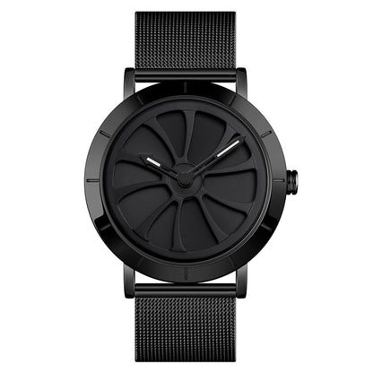 SKMEI 9204 Fashion Skeleton Rotating Dial Waterproof Business Mesh Belt Quartz Watch Men Watch