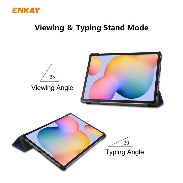 ENKAY ENK-8002 For Samsung Galaxy Tab S6 Lite P610 / P615 PU Leather + Plastic Smart Case with Three-folding Holder, For Samsung Galaxy Tab S6 Lite P610, For Samsung Galaxy Tab S6 Lite P610 / P615 / Tab S6 Lite 2022 / P613 / P619