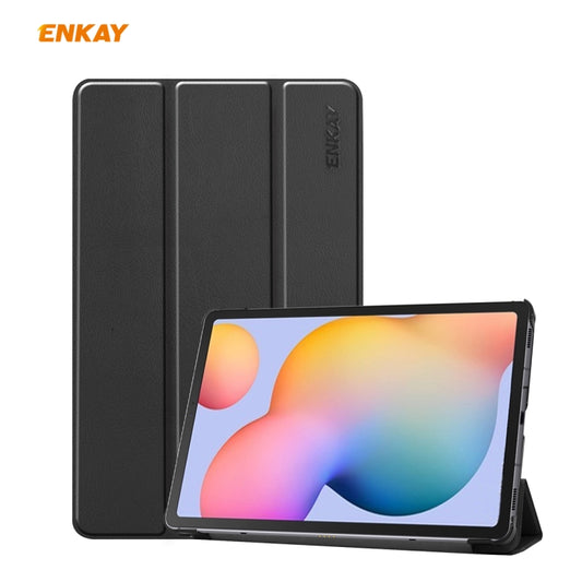 ENKAY ENK-8002 Smart Case aus PU-Leder + Kunststoff mit dreifach faltbarem Halter für Samsung Galaxy Tab S6 Lite P610 / P615, für Samsung Galaxy Tab S6 Lite P610, für Samsung Galaxy Tab S6 Lite P610 / P615 / Tab S6 Lite 2022 / P613 / P619