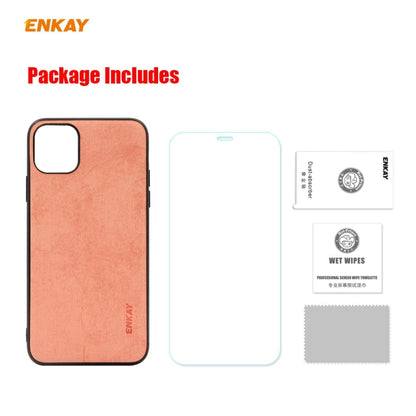 For iPhone 11 ENKAY ENK-PC0282 2 in 1 Business Series Fabric Texture PU Leather + TPU Soft Slim Case Cover ＆ 0.26mm 9H 2.5D Tempered Glass Film, For iPhone 11