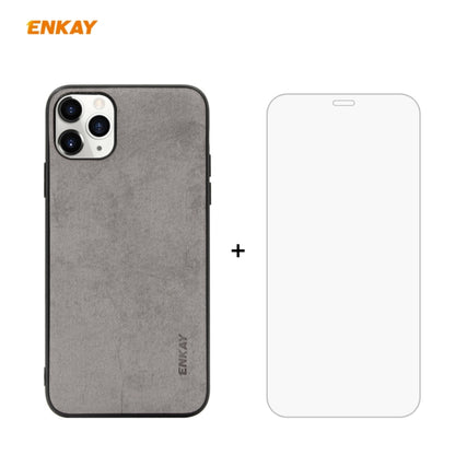 For iPhone 11 Pro ENKAY ENK-PC0292 2 in 1 Business Series Fabric Texture PU Leather + TPU Soft Slim Case Cover ＆ 0.26mm 9H 2.5D Tempered Glass Film, For iPhone 11 Pro