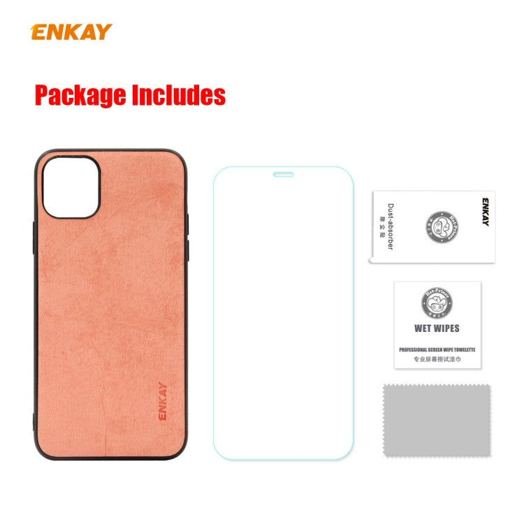 For iPhone 11 Pro Max ENKAY ENK-PC0302 2 in 1 Business Series Fabric Texture PU Leather + TPU Soft Slim Case Cover ＆ 0.26mm 9H 2.5D Tempered Glass Film, For iPhone 11 Pro Max