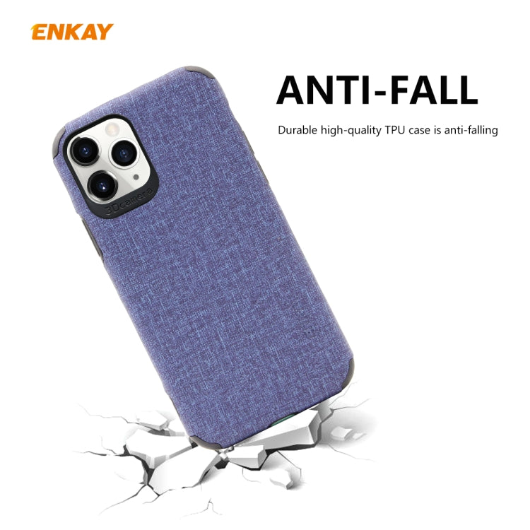 For iPhone 11 Pro ENKAY ENK-PC0322 2 in 1 Business Series Denim Texture PU Leather + TPU Soft Slim Case Cover ＆ 0.26mm 9H 2.5D Tempered Glass Film, For iPhone 11 Pro