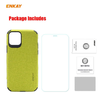 For iPhone 11 Pro ENKAY ENK-PC0322 2 in 1 Business Series Denim Texture PU Leather + TPU Soft Slim Case Cover ＆ 0.26mm 9H 2.5D Tempered Glass Film, For iPhone 11 Pro