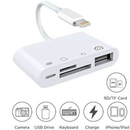 ZS-S1827 4 in 1 SD Card + TF Card + 8 Pin Charge + USB Interface to 8 Pin Interface Camera Reader Adapter, Support All iOS System
