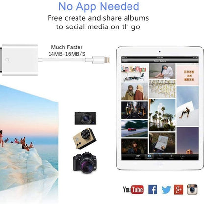 ZS-KL21810 8 Pin to SD Card Camera Card Reader Adapter, Support All iOS System, SD Card Slot