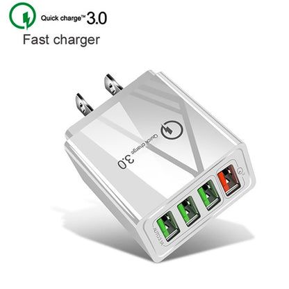 2 in 1 1m USB to 8 Pin Data Cable + 30W QC 3.0 4 USB Interfaces Mobile Phone Tablet PC Universal Quick Charger Travel Charger Set, US Plug, 8 Pin Set US Plug