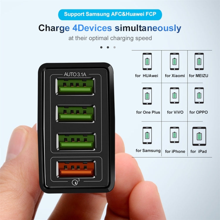 2 in 1 1m USB to 8 Pin Data Cable + 30W QC 3.0 4 USB Interfaces Mobile Phone Tablet PC Universal Quick Charger Travel Charger Set, US Plug, 8 Pin Set US Plug