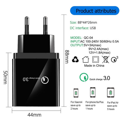 2 in 1 1m USB to 8 Pin Data Cable + 30W QC 3.0 4 USB Interfaces Mobile Phone Tablet PC Universal Quick Charger Travel Charger Set, EU Plug, 8 Pin Set EU Plug