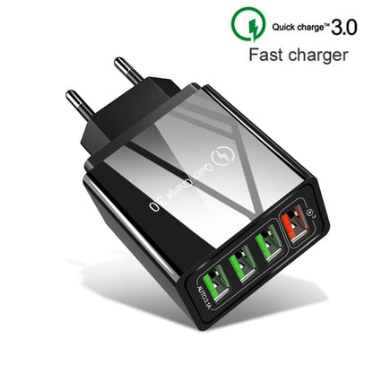 2 in 1 1m USB to 8 Pin Data Cable + 30W QC 3.0 4 USB Interfaces Mobile Phone Tablet PC Universal Quick Charger Travel Charger Set, EU Plug, 8 Pin Set EU Plug